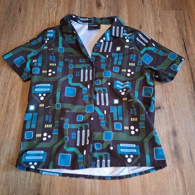 Vitriol circuit board computer chip Hawaiian shirt sz S Computer Geek Nerd Beach