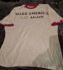 VTG Make America Gay Again XL Ringer Shirt Black Matter HotTopic Trump Sucks!