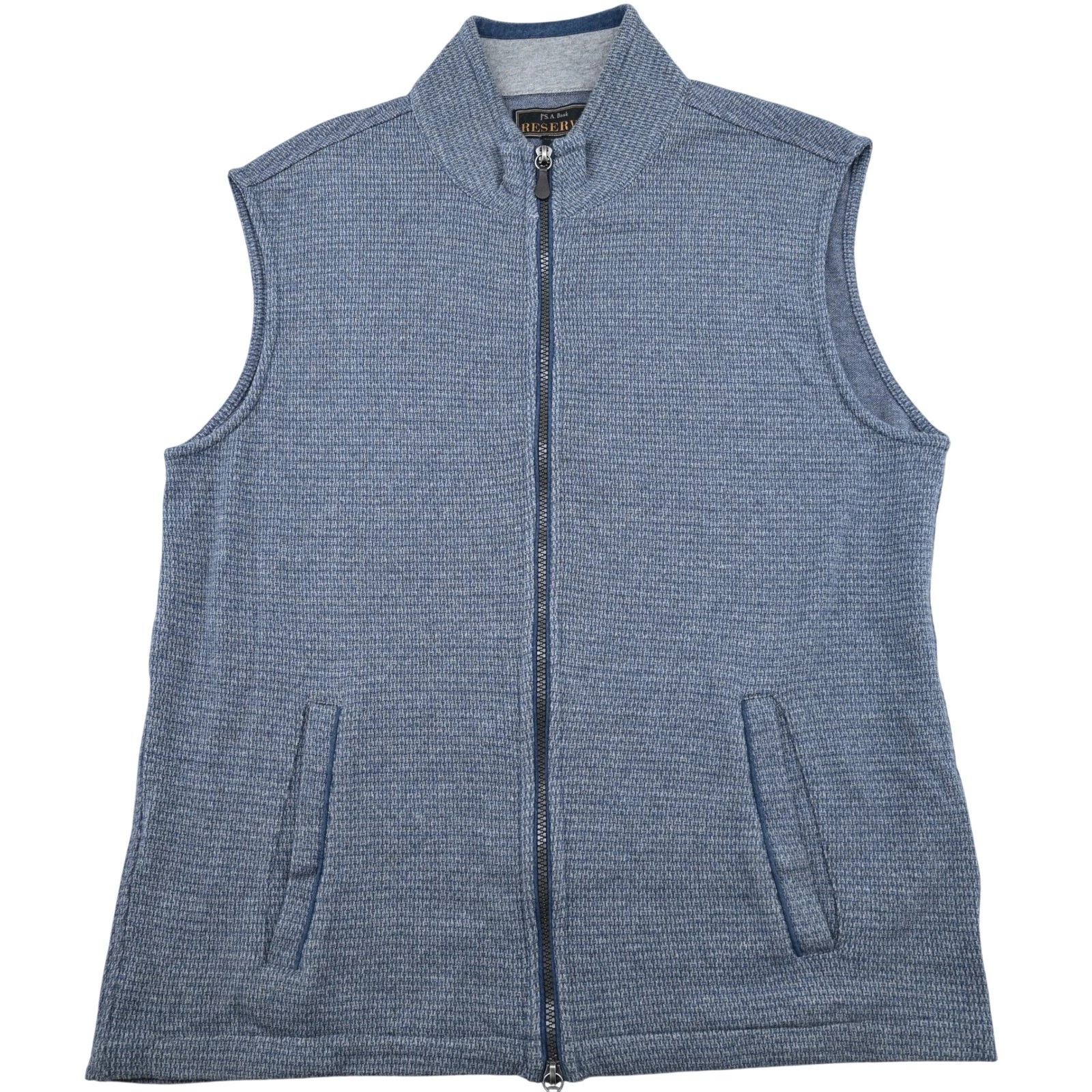 Jos A Bank Reserve Mens Medium Blue Textured Full Zip Cotton Vest Tailored Fit