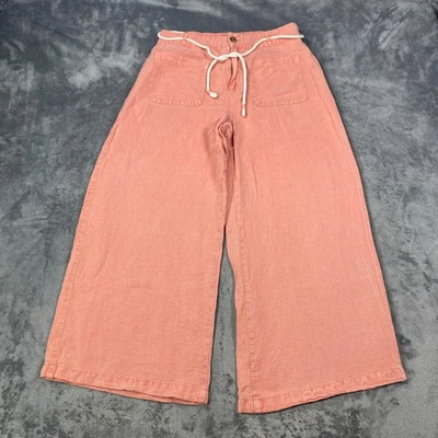 C&C California Linen Blend Pants Womens Size 6 Pink Wide Leg Pockets Barrel Belt - Image 1 of 4