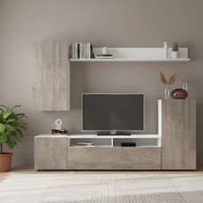 Parete Attrezzata Mobile TV + Parete 207x34x170 Bianco/Rovere Bucarest DecHome