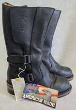 Vintage Like New, Chippewa Black Odessa Leather 12" Rally Motorcycle Boots 6.5 D
