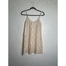 Vintage Cream Floral Lace Slip Dress Chemise XL Beige Sleeveless Lingerie