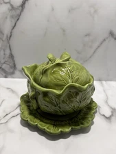 Vtg 1989 Holland Mold 3-Piece Green Lettuce/Cabbage-Shaped Covered Bowl/Tureen