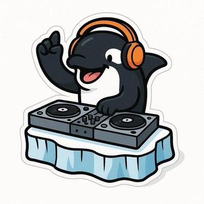 Orca as DJ on the ice sticker 9x9 cm car sticker funny animal decoration