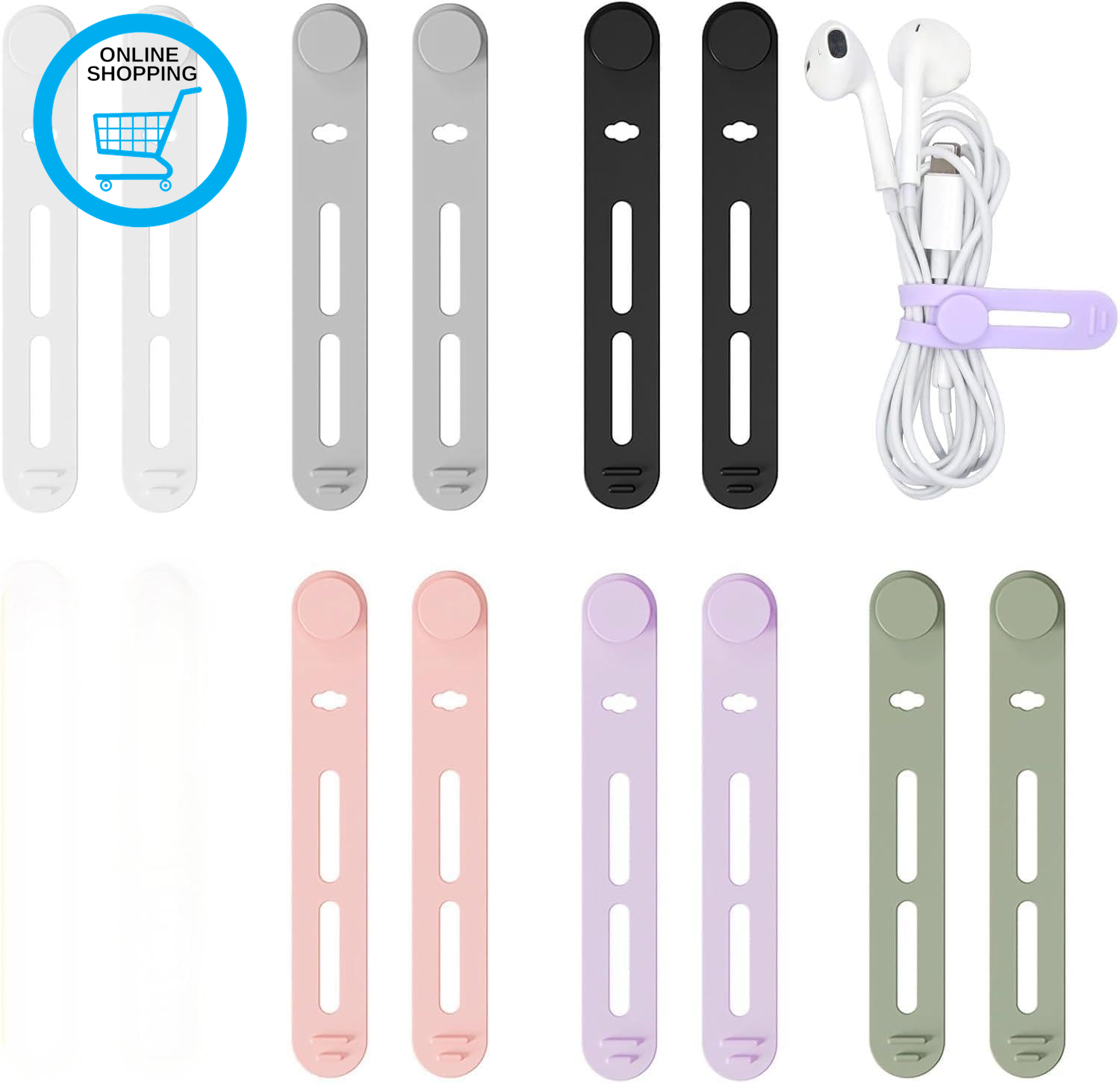 12Pcs Silicone Cable Ties - Reusable Cable Ties for Organizing Earphones, Phone