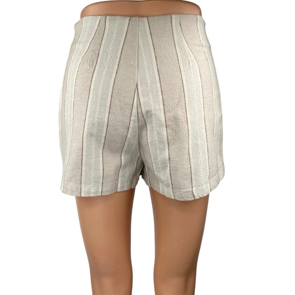 Pantalones Cortos Informales Urban Outfitters Tess Tostados Con Cordones Rayas Cintura Alta Sarga Talla 0 Foto 3 de 4