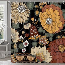 Torich Bohemian Floral Botanical Shower Curtain, Abstract Mid Century Morden