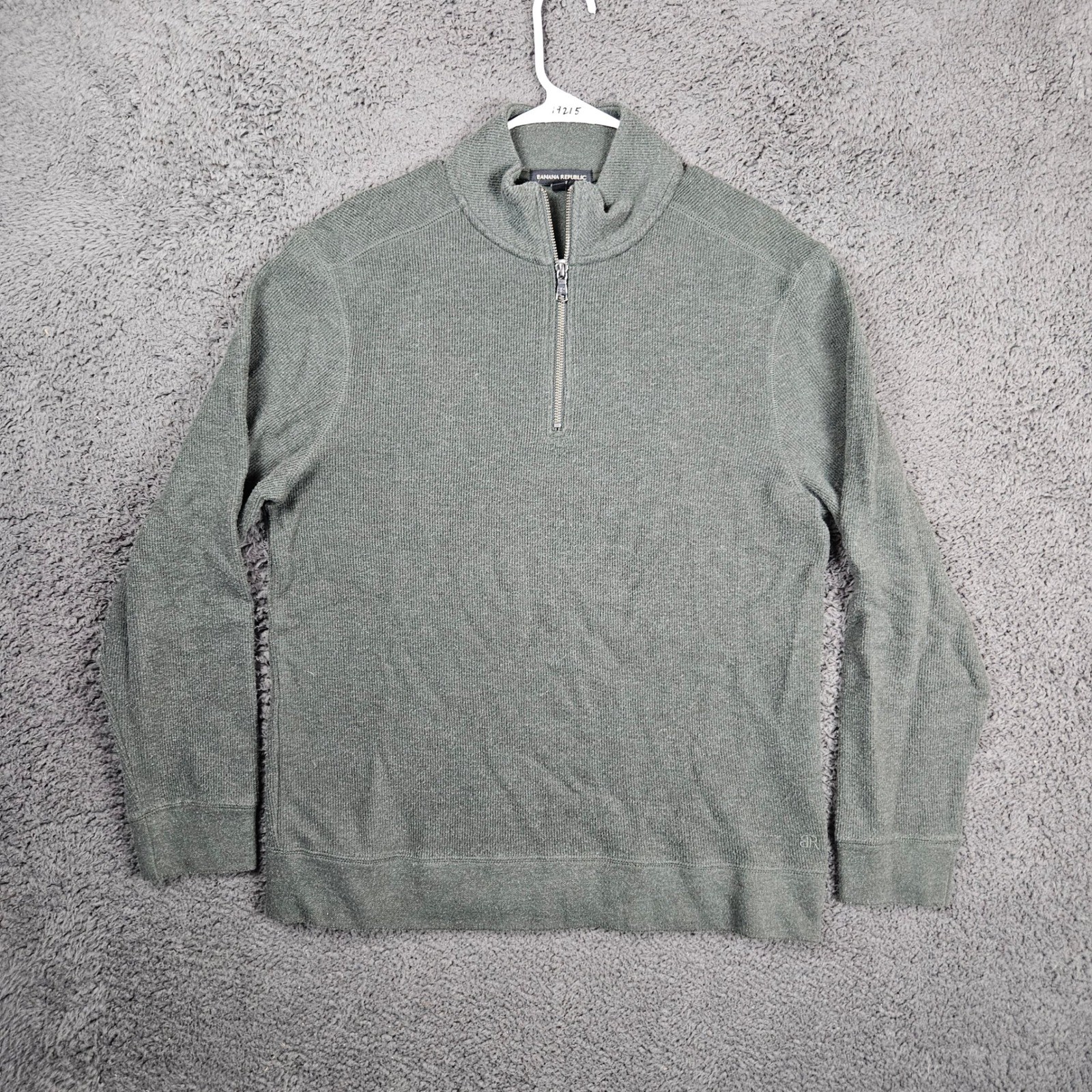 Banana Republic Mens Quarter Zip Pullover Sweater Sweatshirt Size M Green Cotton