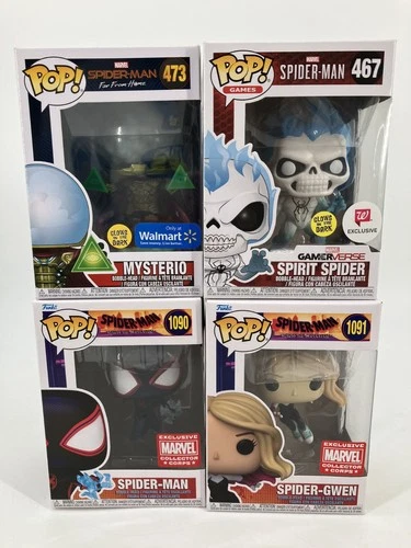 Funko Spider Gwen 1091 Spider Man 1090 Mysterio Glow 473 Spirit Spider 467 Lot 4