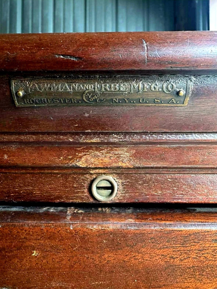 Antiguo archivador Yawman & Erbe 4 cajones roble tigre cascada biblioteca oficina Foto 4 de 4