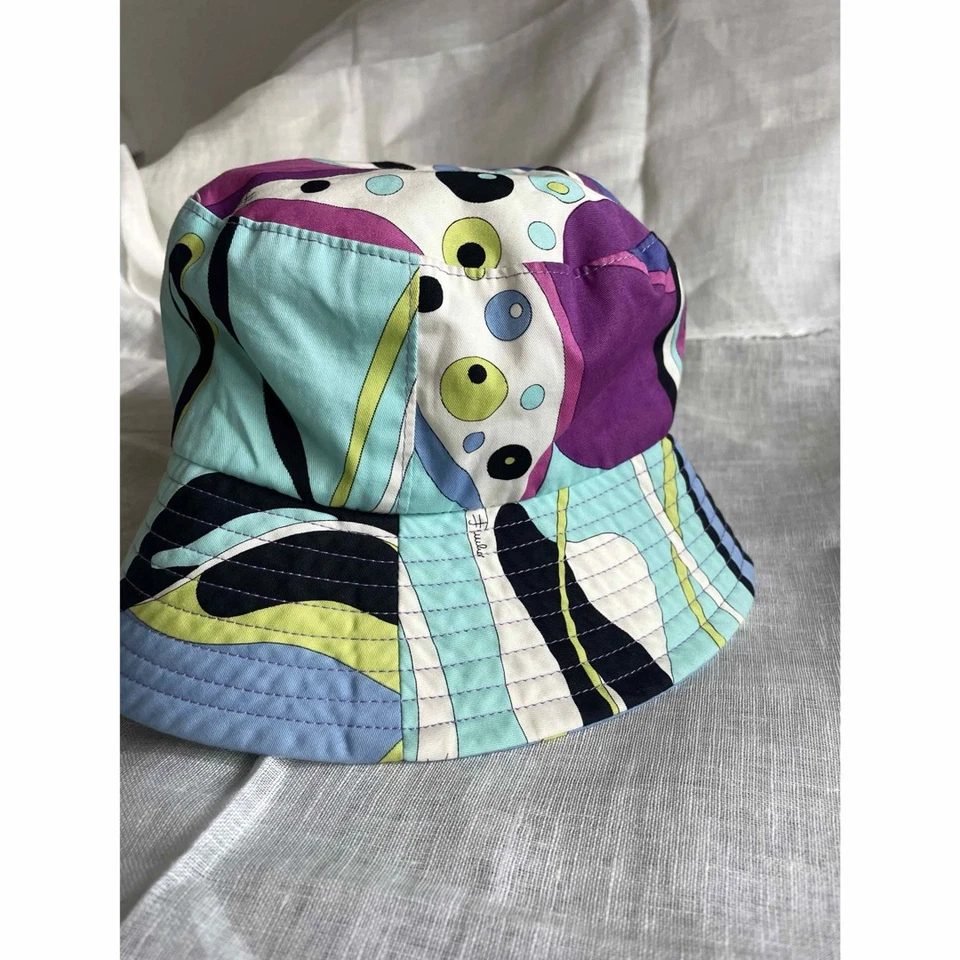 Emilio Pucci, Sombrero Cubo, Multicolor, Morado, Blanco, Azul, Geométrico, 100% Algodón Foto 2 de 4