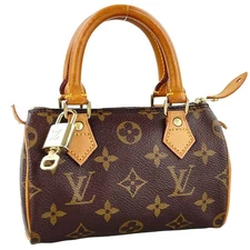 Louis Vuitton Monogram Mini speedy Leather Fabric Brown Handbag 3878