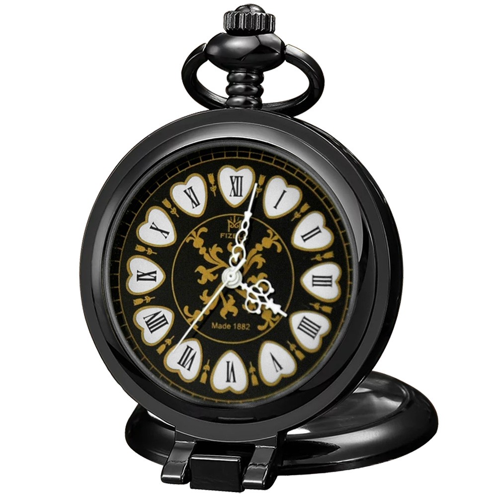 Antique Black Gunmetal Roman Numeral Mechanical Hand-winding Pocket Watch Unisex