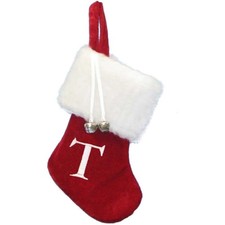 Kurt Adler Monogrammed  T  Miniature Christmas Stocking, 7in