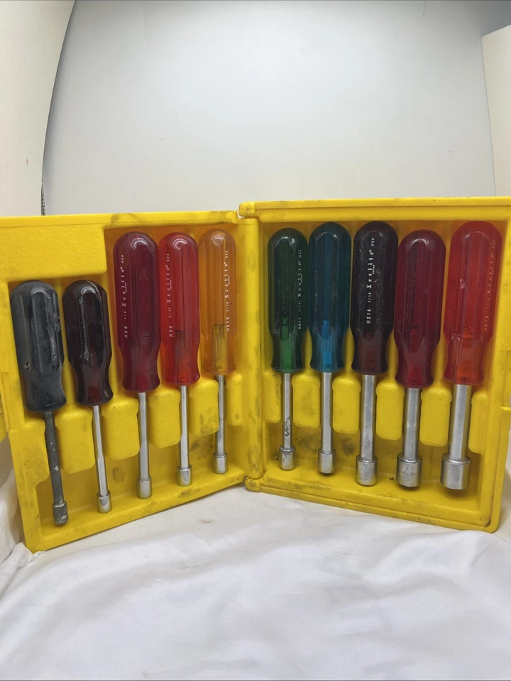 XCELITE Cooper Tools 10 PC Standard Hollow-Shaft Nutdriver Set HS-6-18 NOS USA - Image 2 of 4