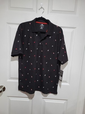 Red Rhino Mens Polo Nautical Micro Print Black W/ Red/wht Sz Large