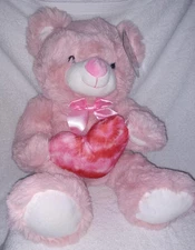 Kellytoy Floppy Pink Bear Holding Mini Heart Pillow 18"L Plush NWT