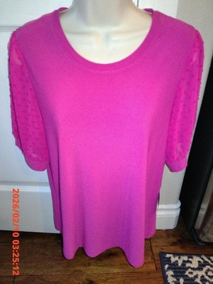 women's hot pink Cece sheer puff sleeve shirt top size medium new with tags cute
