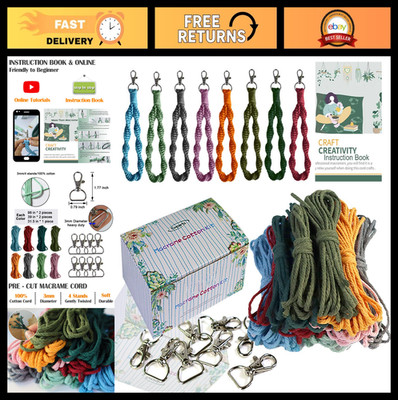 Macrame Keychain Kit for Beginners - DIY Craft Kit with Precut 3mm Cord & Tutori