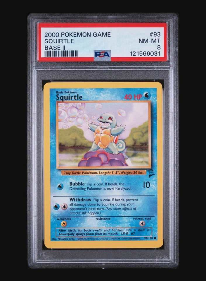 SQUIRTLE 93/130 - BASE SET 2 1999 POKEMON CARD - FRESH SLAB - PSA 8 NM / MINT - Image 2 of 4