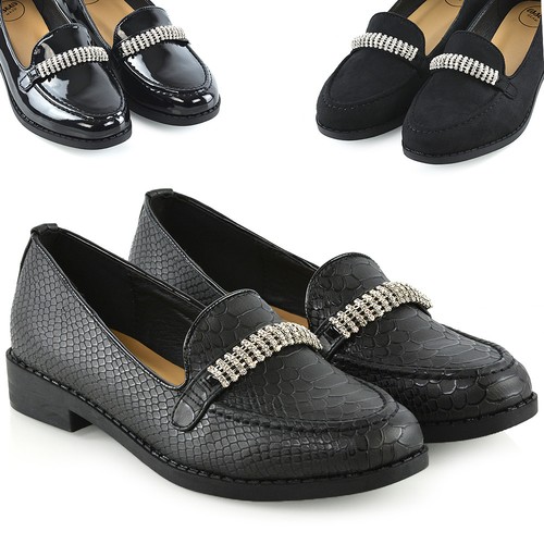 Mocasines de tacón para mujer broche sin negros zapatos de oficina | eBay