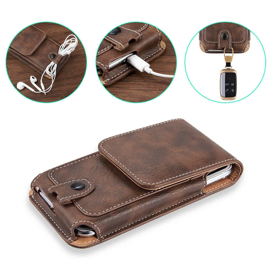 皮革袋皮带夹皮套防震外壳 保护套 适合 4.7" 5.5" 6.3 手机 — 第 4/4 张图片