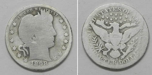 X3047  1898-O Barber Quarter, Good- details, cleaned