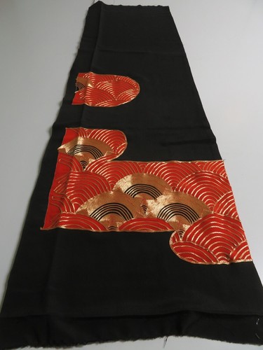 3C02z90 Japanese Kimono Silk FABRIC Black Seigaiha 48" - Picture 6 of 7