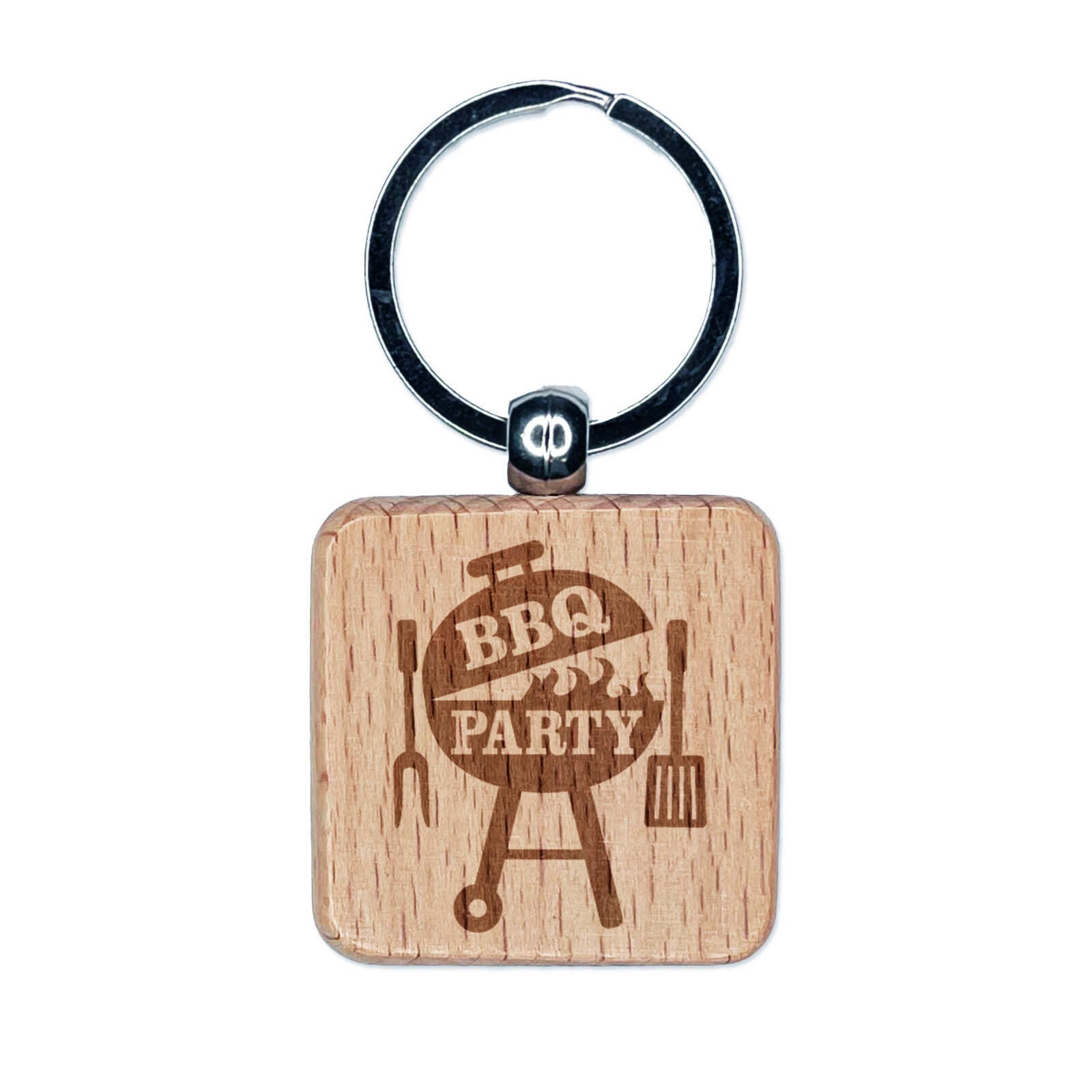BBQ Party Grilling Engraved Wood Square Keychain Tag Charm