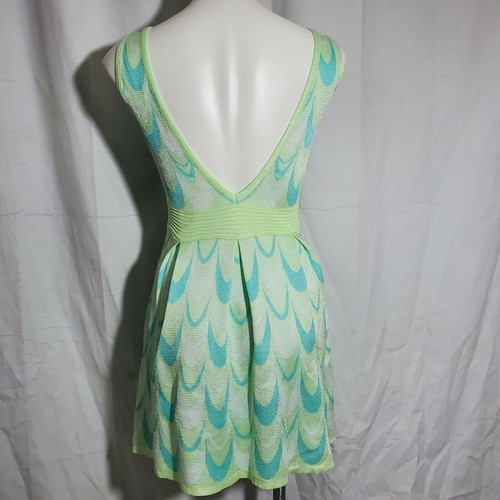 WOW Couture Dress Deep V Back Green Blue Knit Sleeveless Pleats Scoop Neckline M - Picture 8 of 12