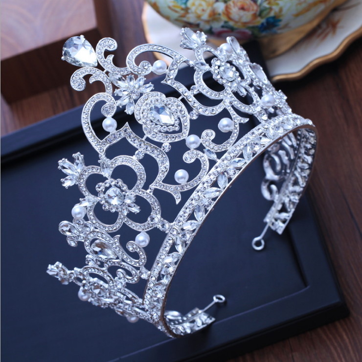 14cm Tall Large White Crystal Crown Tiara Wedding Prom Queen