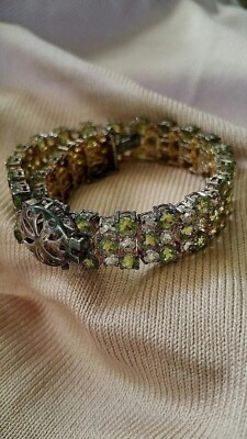 Tennisarmband Peridot & klare Steine 3-reihig rund 33,75 ctw Silber 925
