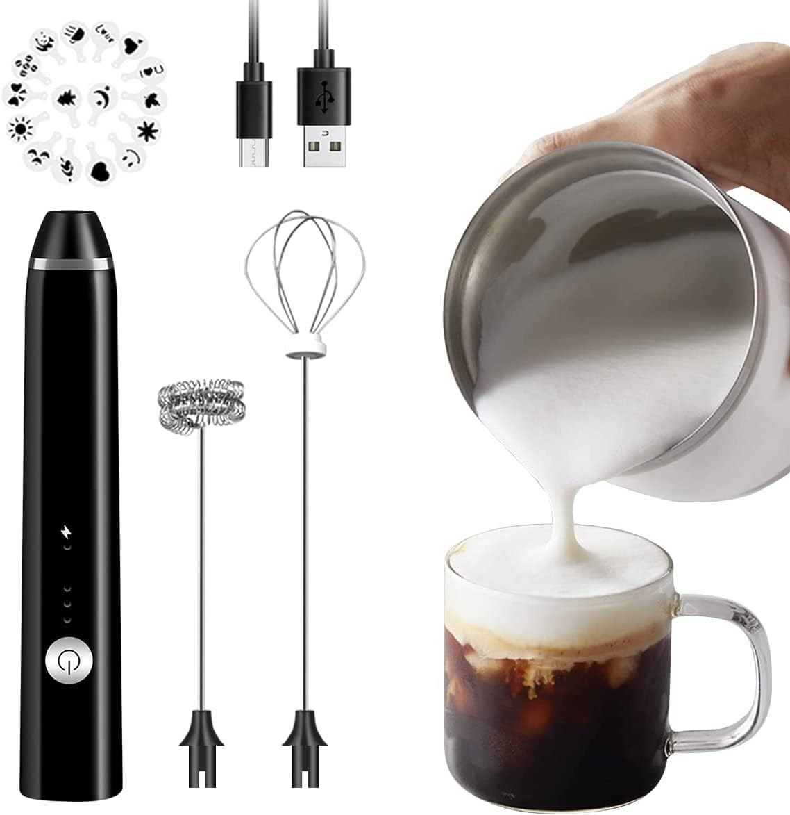 Milk Frother Handheld Rechargeable Foam Maker for Lattes, Electric Drink Mixer w-image