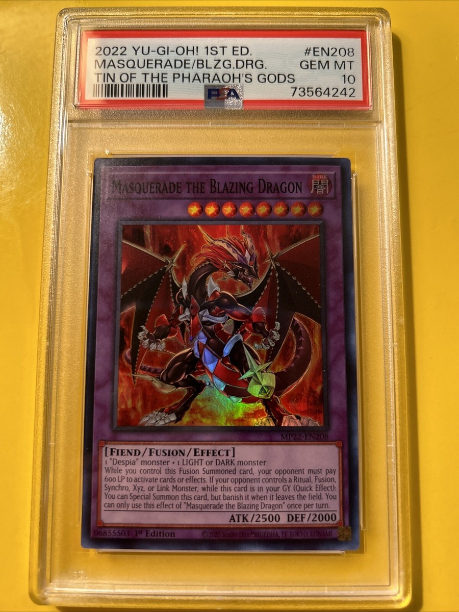 YuGiOh MASQUERADE THE BLAZING DRAGON #MP22-EN208🔥PSA 10🔥1st ED