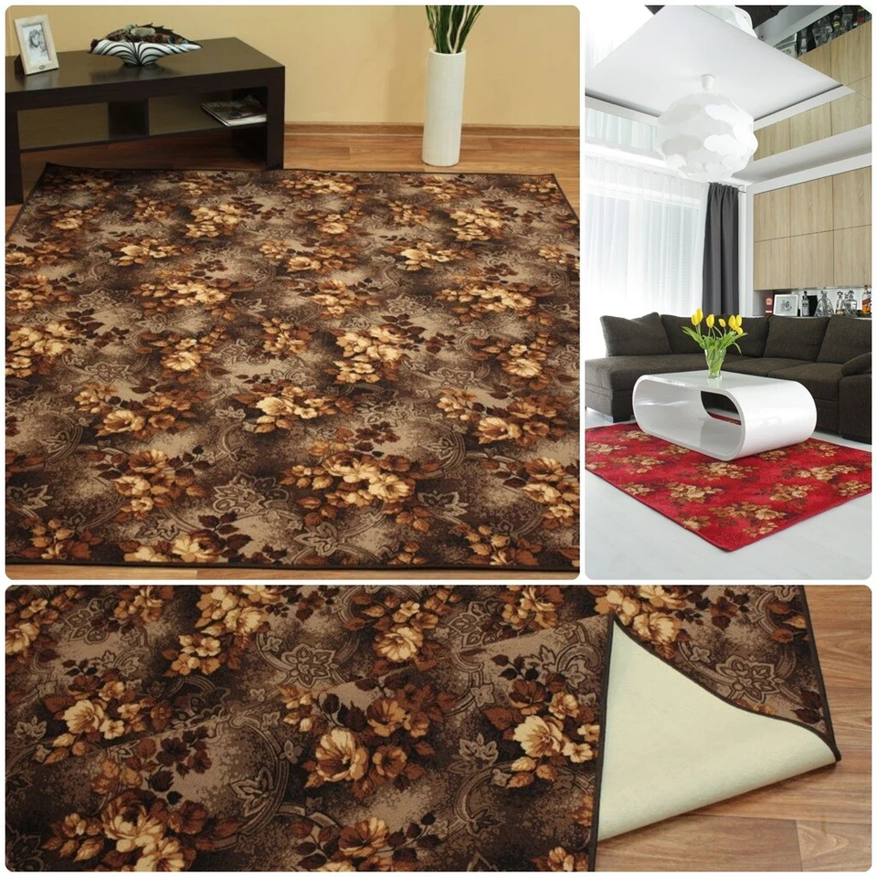 Teppich Teppichboden Wilstar Wohnzimmer Blumen braun rot meterware nach Maß - Bild 2 von 2