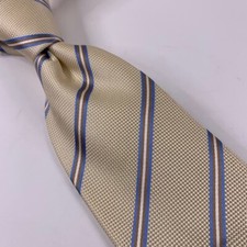 The Savile Row Mens Classic Necktie Beige Blue Stripe Silk Textured 3 1/2 x 58