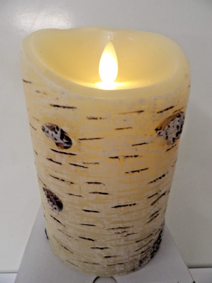 Luminara 5" Flameless Pillar Candle with Remote White Birch Bark w/ Free Wreath - Image 4 of 4