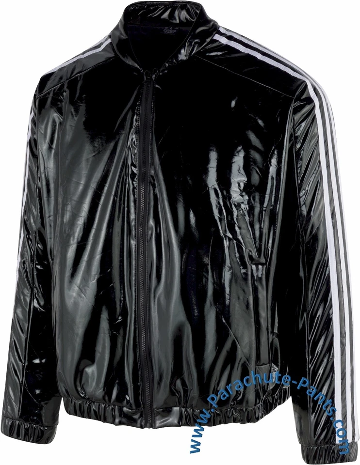 Chaqueta Bomber Bruno Negra Brillante PVC Vinilo Plástico PU 3 Rayas Foto 2 de 4