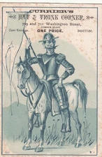 Currier's Hat & Trunk Corner Boston Soldier Coat of Armor Horse Vict Card c1880s
