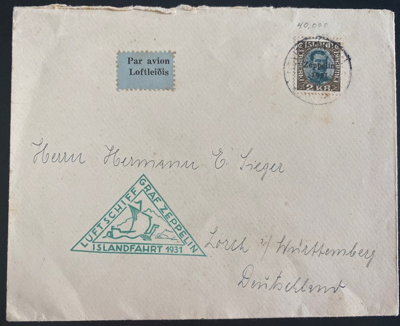 1931 Iceland Graf Zeppelin LZ 127 Flight Cover to Lorch Germany Sc # C11