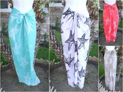 Sea Star Fish Sheer Sarong Pareo Bikini Coverup Shawl Scarf Skirt Dress Wrap