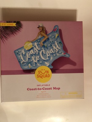 Inflatable Coast to Coast Map Pool Float Sun Squad Blue 5'3'' Long Ages 8+