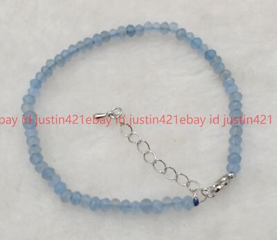 Natural 2x4mm Light Blue Aquamarine Faceted Gems Rondelle Beads Bracelet 7.5