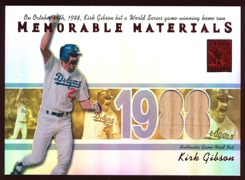 2002 Topps Tribute Mem Materials Kirk Gibson Bat #'d to Uni# (RED) #14/23