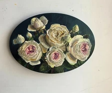 Coral pink roses bouquet oil painting original still life