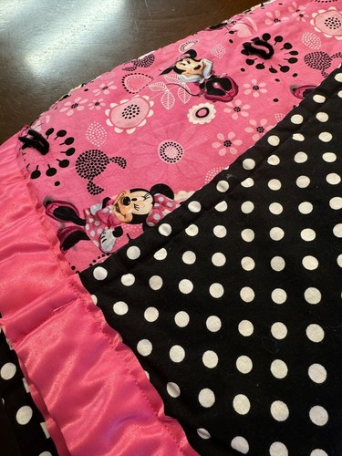 Minnie Mouse Pink Handmade COTTON QUILT QUILLOW Comforter POLKA DOT 40" x 70" - 第 3/15 張圖片