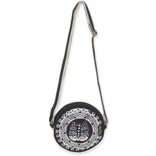 ✤ New LAUREL BURCH Round Crossbody Bag BLACK WHITE CAT FACE Kitten Pouch Purse