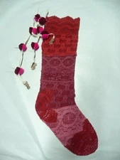 Free People Anthropologie Christmas Stocking Red Pink Crochet FP 