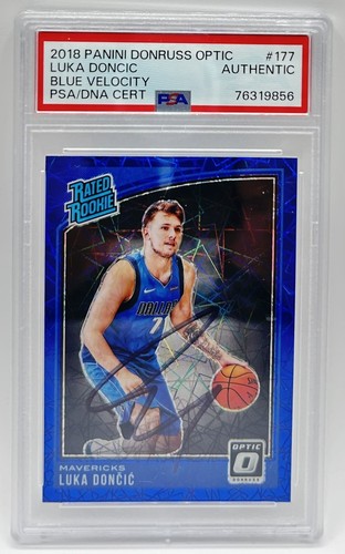 Luka Doncic Signed 2018-19 Panini Optic Blue Velocity Prizm #177 Auto PSA/DNA